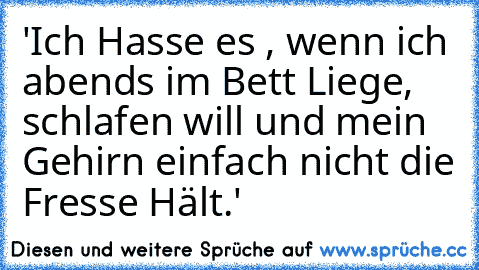 'Ich Hasse es , wenn ich abends im Bett Liege, schlafen will und mein Gehirn einfach nicht die Fresse Hält.'