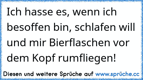 Ich hasse es, wenn ich besoffen bin, schlafen will und mir Bierflaschen vor dem Kopf rumfliegen!