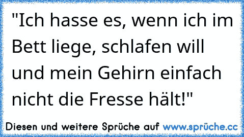 "Ich hasse es, wenn ich im Bett liege, schlafen will und mein Gehirn einfach nicht die Fresse hält!"