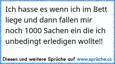 Ich hasse es wenn ich im Bett liege und dann fallen mir noch 1000 Sachen ein die ich unbedingt erledigen wollte!!