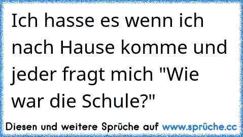 Ich hasse es wenn ich nach Hause komme und jeder fragt mich "Wie war die Schule?"