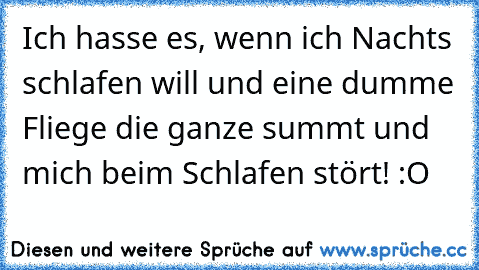 Ich hasse es, wenn ich Nachts schlafen will und eine dumme Fliege die ganze summt und mich beim Schlafen stört! :O