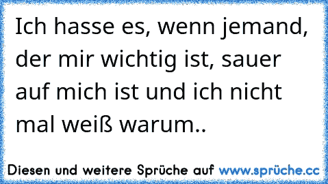 Ich hasse es, wenn jemand, der mir wichtig ist, sauer auf mich ist und ich nicht mal weiß warum..