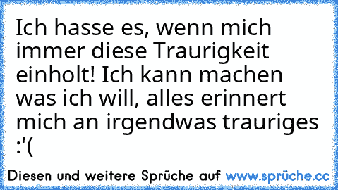 Ich hasse es, wenn mich immer diese Traurigkeit einholt! Ich kann machen was ich will, alles erinnert mich an irgendwas trauriges :'(