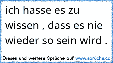 ich hasse es zu wissen , dass es nie wieder so sein wird .