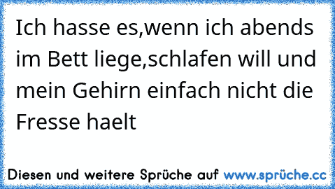 Ich hasse es,wenn ich abends im Bett liege,schlafen will und mein Gehirn einfach nicht die Fresse haelt