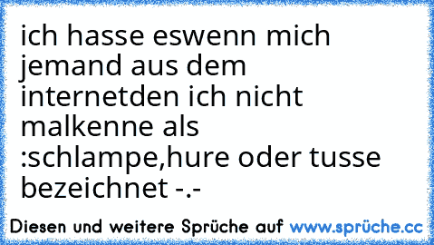 ich hasse eswenn mich jemand aus dem internetden ich nicht malkenne als :schlampe,hure oder tusse bezeichnet -.-