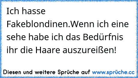 Ich hasse Fakeblondinen.
Wenn ich eine sehe habe ich das Bedürfnis ihr die Haare auszureißen!