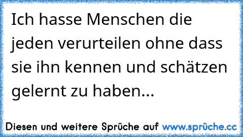 Ich hasse Menschen die jeden verurteilen ohne dass sie ihn kennen und schätzen gelernt zu haben...