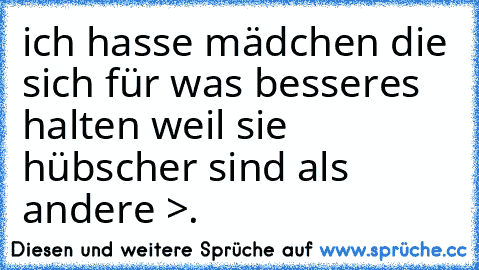 ich hasse mädchen die sich für was besseres halten weil sie hübscher sind als andere >.