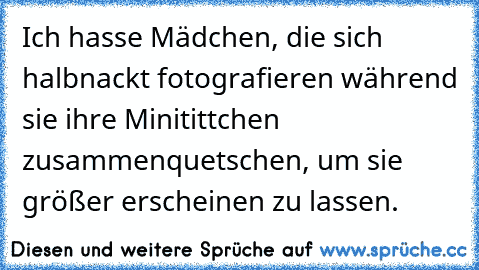 Ich hasse Mädchen, die sich halbnackt fotografieren während sie ihre Minitittchen zusammenquetschen, um sie größer erscheinen zu lassen.