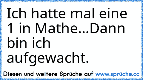 Ich hatte mal eine 1 in Mathe...
Dann bin ich aufgewacht.