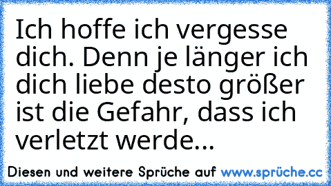 Ich hoffe ich vergesse dich. Denn je länger ich dich liebe desto größer ist die Gefahr, dass ich verletzt werde...