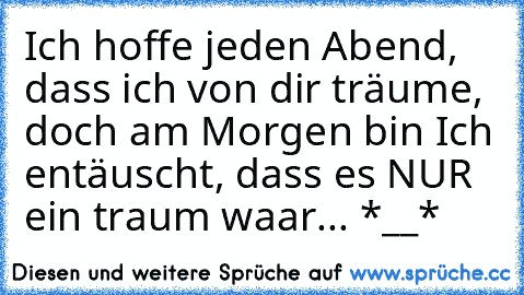 Ich hoffe jeden Abend, dass ich von dir träume, doch am Morgen bin Ich entäuscht, dass es NUR ein traum waar... *__*