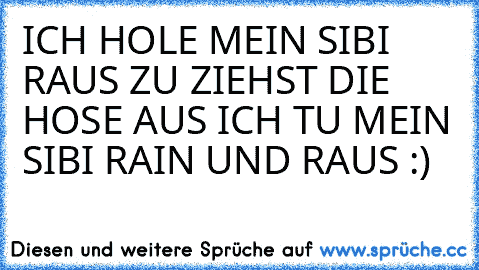 ICH HOLE MEIN SIBI RAUS ZU ZIEHST DIE HOSE AUS ICH TU MEIN SIBI RAIN UND RAUS :)