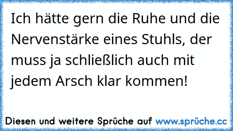 Ich hätte gern die Ruhe und die Nervenstärke eines Stuhls, der muss ja schließlich auch mit jedem Arsch klar kommen!