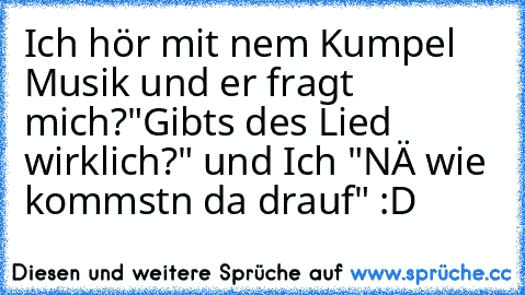 Ich hör mit nem Kumpel Musik und er fragt mich?
"Gibts des Lied wirklich?" und Ich "NÄ wie kommstn da drauf" :D