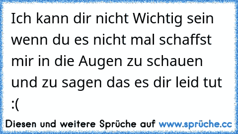 Ich kann dir nicht Wichtig sein wenn du es nicht mal schaffst mir in die Augen zu schauen und zu sagen das es dir leid tut :(