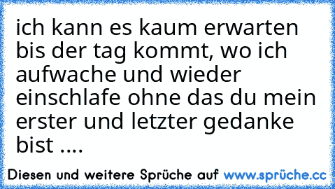 ich kann es kaum erwarten bis der tag kommt, wo ich aufwache und wieder einschlafe ohne das du mein erster und letzter gedanke bist ....