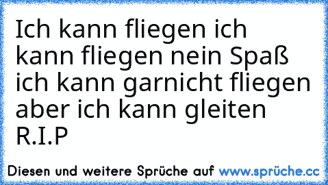 Ich kann fliegen ich kann fliegen nein Spaß ich kann garnicht fliegen aber ich kann gleiten R.I.P