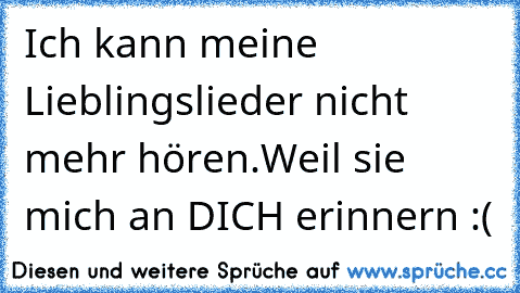 Ich kann meine Lieblingslieder nicht mehr hören.Weil sie mich an DICH erinnern :(