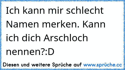 Ich kann mir schlecht Namen merken. Kann ich dich Arschloch nennen?
:D