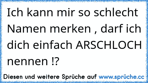 Ich kann mir so schlecht Namen merken , darf ich dich einfach ARSCHLOCH nennen !?