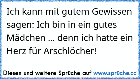 Ich kann mit gutem Gewissen sagen: Ich bin in ein gutes Mädchen ... denn ich hatte ein Herz für Arschlöcher!