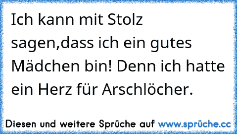 Ich kann mit Stolz sagen,dass ich ein gutes Mädchen bin! Denn ich hatte ein Herz für Arschlöcher.