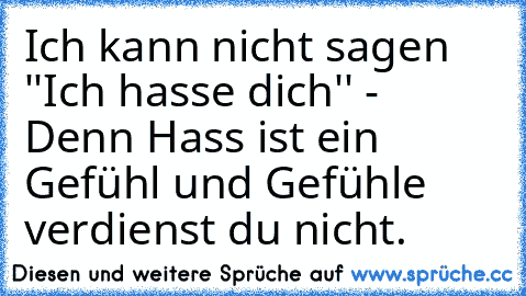 Ich kann nicht sagen ''Ich hasse dich'' - Denn Hass ist ein Gefühl und Gefühle verdienst du nicht.