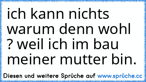 ich kann nichts warum denn wohl ? weil ich im bau meiner mutter bin.