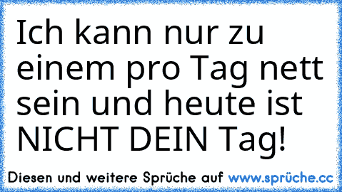 Ich kann nur zu einem pro Tag nett sein und heute ist NICHT DEIN Tag!