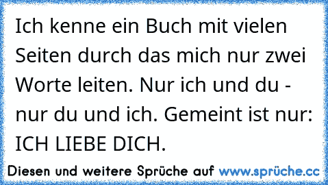 Ich kenne ein Buch mit vielen Seiten durch das mich nur zwei Worte leiten. Nur ich und du - nur du und ich. Gemeint ist nur: ICH LIEBE DICH.