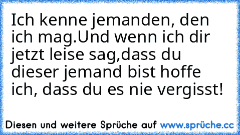 Ich kenne jemanden,
 den ich mag.
Und wenn ich dir
 jetzt leise sag,
dass du dieser
 jemand bist
 hoffe ich,
 dass du es nie vergisst!