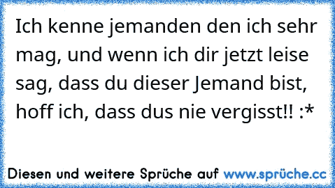 Ich kenne jemanden den ich sehr mag, und wenn ich dir jetzt leise sag, dass du dieser Jemand bist, hoff ich, dass dus nie vergisst!! :*