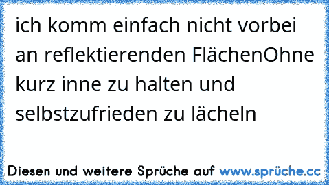 ich komm einfach nicht vorbei an reflektierenden Flächen
Ohne kurz inne zu halten und selbstzufrieden zu lächeln