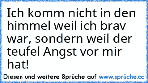 Ich komm nicht in den himmel weil ich brav war, sondern weil der teufel Angst vor mir hat!