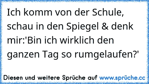 Ich komm von der Schule, schau in den Spiegel & denk mir:
'Bin ich wirklich den ganzen Tag so rumgelaufen?'