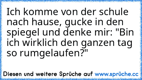 Ich komme von der schule nach hause, gucke in den spiegel und denke mir: "Bin ich wirklich den ganzen tag so rumgelaufen?"