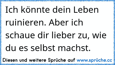 Ich könnte dein Leben ruinieren. Aber ich schaue dir lieber zu, wie du es selbst machst.