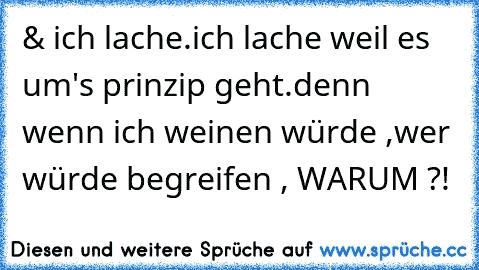 & ich lache.
ich lache weil es um's prinzip geht.
denn wenn ich weinen würde ,
wer würde begreifen , WARUM ?!