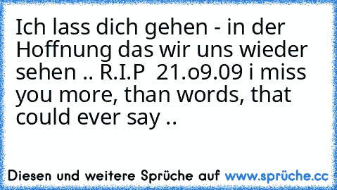 Ich lass dich gehen - in der Hoffnung das wir uns wieder sehen .. R.I.P  21.o9.09
 i miss you more, than words,
 that could ever say ..