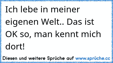 Ich lebe in meiner eigenen Welt.. Das ist OK so, man kennt mich dort!