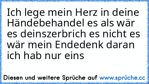 Ich lege mein Herz in deine Hände
behandel es als wär es deins
zerbrich es nicht es wär mein Ende
denk daran ich hab nur eins ♥