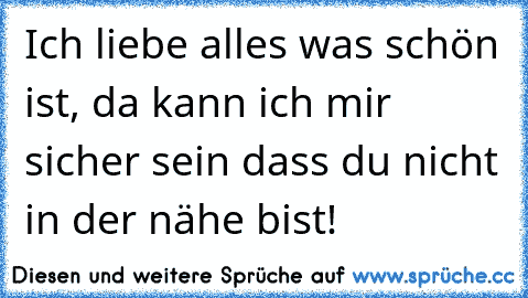 Ich liebe alles was schön ist, da kann ich mir sicher sein dass du nicht in der nähe bist!