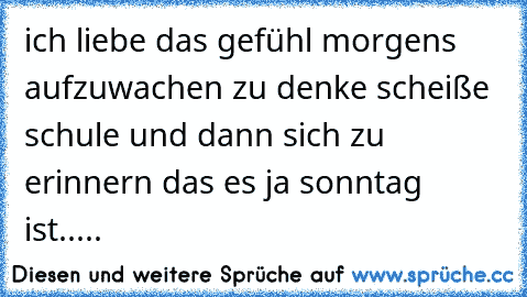 ich liebe das gefühl morgens aufzuwachen zu denke scheiße schule und dann sich zu erinnern das es ja sonntag ist.....