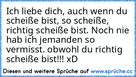 Ich liebe dich, auch wenn du scheiße bist, so scheiße, richtig scheiße bist. Noch nie hab ich jemanden so vermisst. obwohl du richtig scheiße bist!!! xD