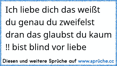 Ich liebe dich das weißt du genau du zweifelst dran das glaubst du kaum !! bist blind vor liebe