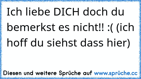 Ich liebe DICH doch du bemerkst es nicht!! :( ♥
(ich hoff du siehst dass hier)