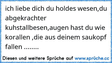 ich liebe dich du holdes wesen,du abgekrachter kuhstallbesen,augen hast du wie korallen ,die aus deinem saukopf fallen ........